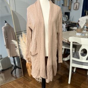 Arlotta Pricey  Cotton and Cashmere Oversized Beige Open-Front Cardigan